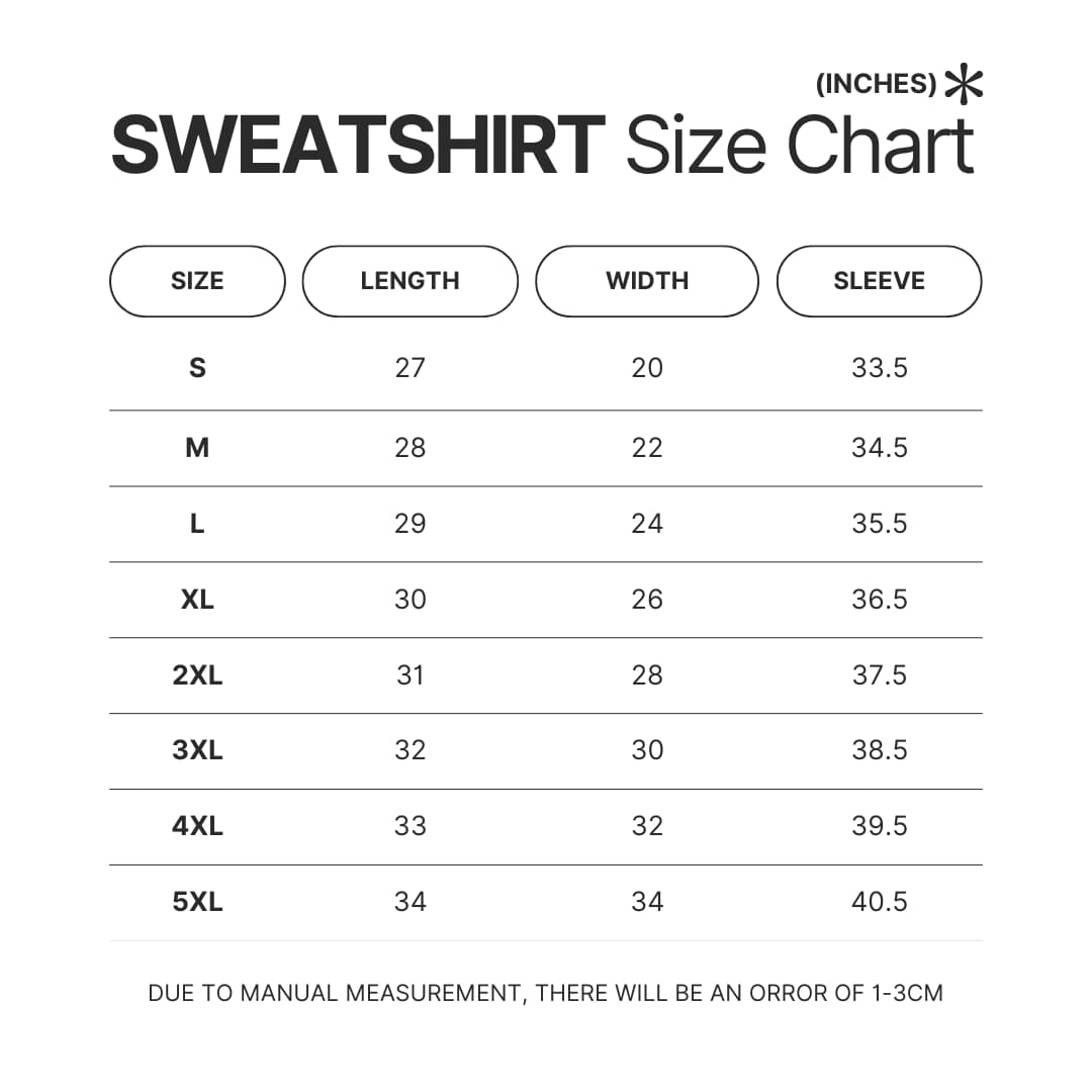 Sweatshirt Size Chart - Ranma ½ Store
