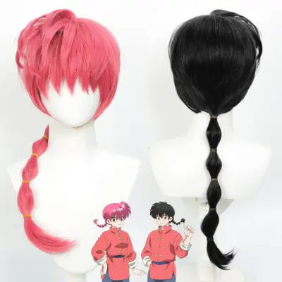 Anime Ranma 1/2 Saotome Ranma Cosplay Wig Black Rose Red